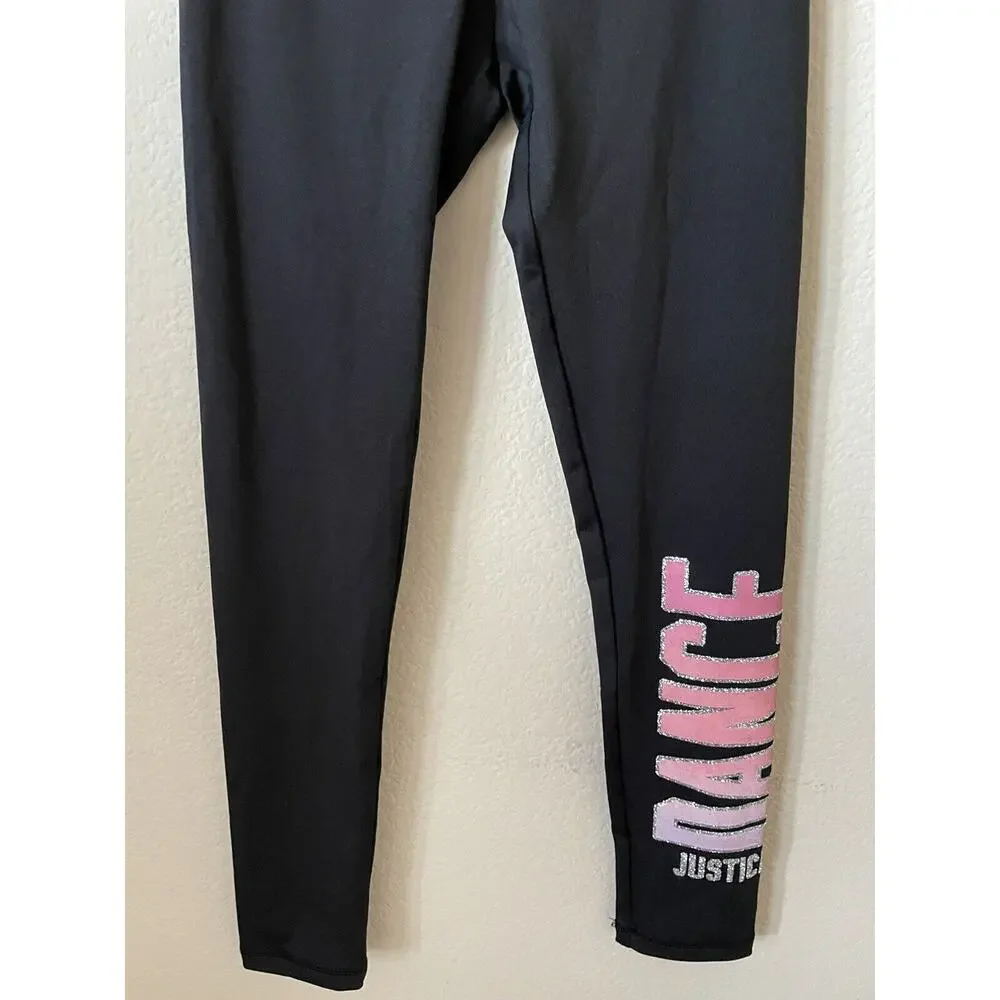 Justice Black Dance Glitter Sparkle High Waist Full Length Leggings Size 10